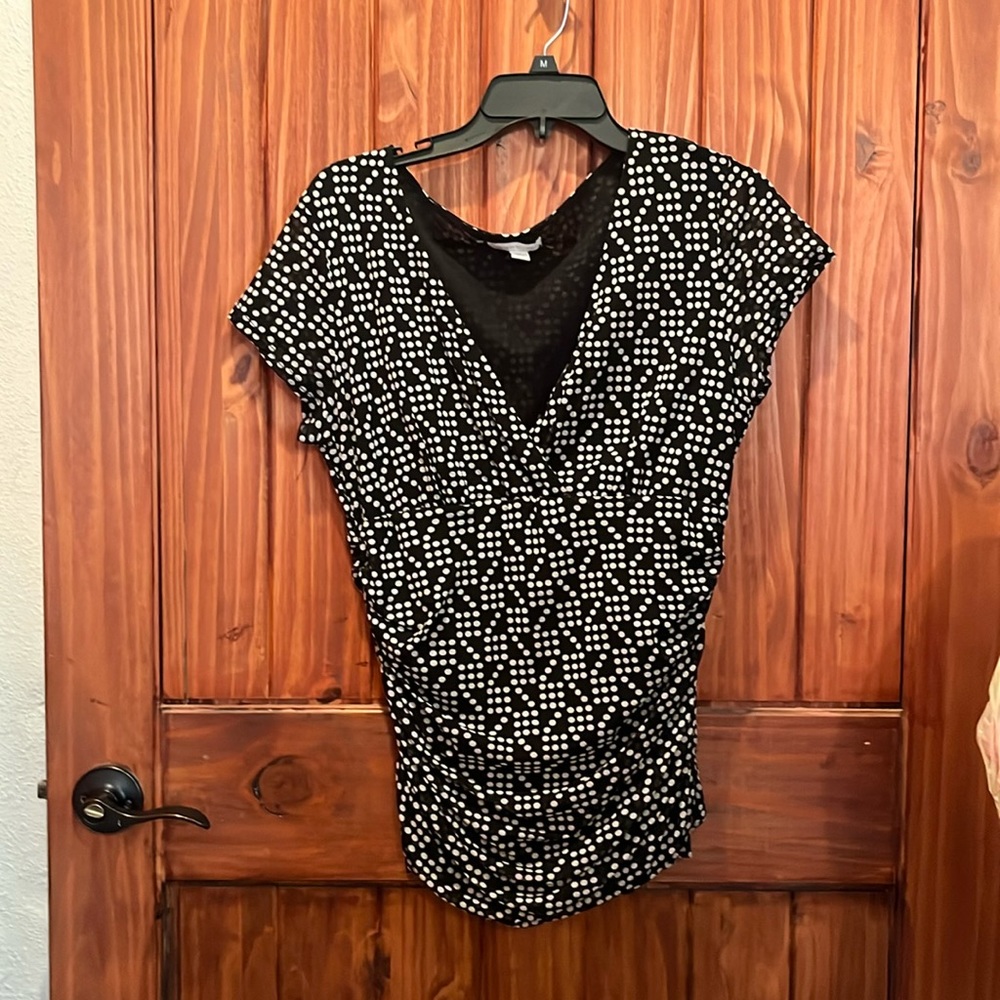 New York & Company blouse black with white polka dots